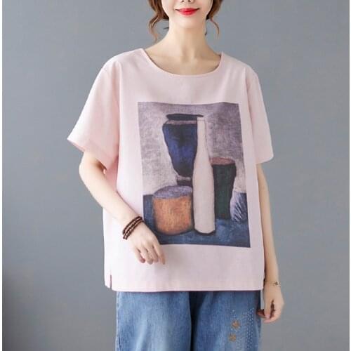 Artistic abstract Print Loose Summer T Shirts Women Tops Casual T-shirt 2021 New Arrival All-match Lady Street Fashion T Shirts