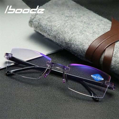 Iboode Men Reading Glasses Anti Blue Light Rimless Far Sighted Presbyopic Eyewear For Women Diopter Goggles +1.0 1.5 2.0 2.5 3.5