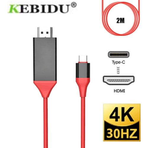 KEBIDU 2m Type-C USB-C to HDMI-compatible HDTV 4K@30Hz Cable For Samsung for Galaxy Note 8 9 S10+ Plus USB C HDMI-com' Cable