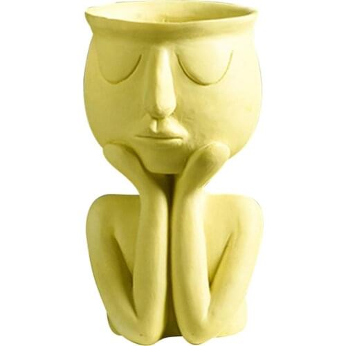 Human Think Face Ceramic Home Plants Flower Pot Vase Planter Tabletop Decoration