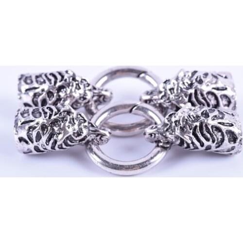 Free Shipping 3 Sets 10x7.7mm Antique Silver Tiger Leather Cord Bracelet End Cap With Spring Clasp---1293AS