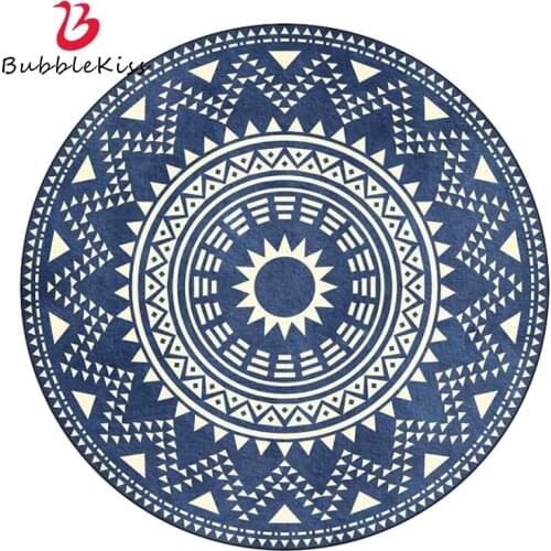 Bubble Kiss Classical Round Carpet Blue Geometric Pattern Floor Mat Home Living Room Decoration Rugs Bedroom Anti Slip Area Pad