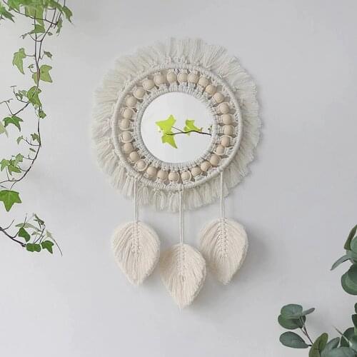 Round Mirror Macrame Mirror Wall Boho Home Decor for Apartment Living Room Bedroom Baby Nursery Dorm