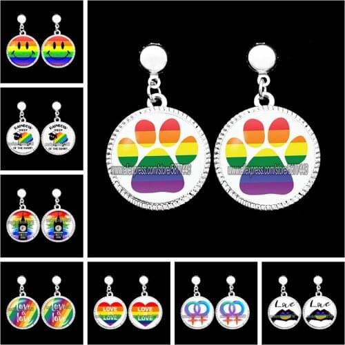 Lesbian Pride Rainbow Glass Women Dangle Earring Colorful LGBT Girl Drop Earring