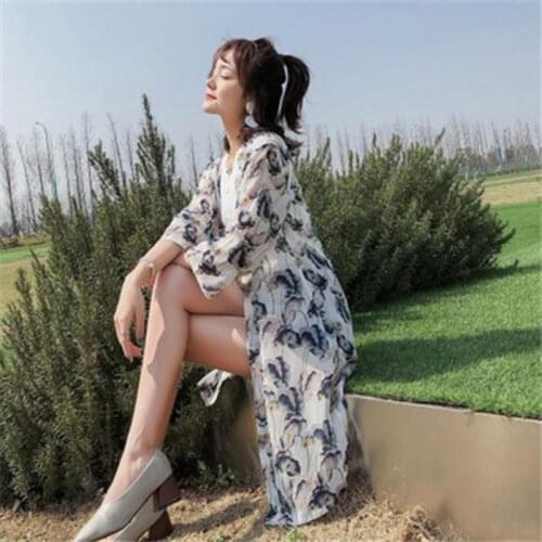 Geskeey Summer New Chiffon Sweater Outdoor Thin Shawl Coat Long Sunscreen Womens Beach Clothes HIGH QUALITY