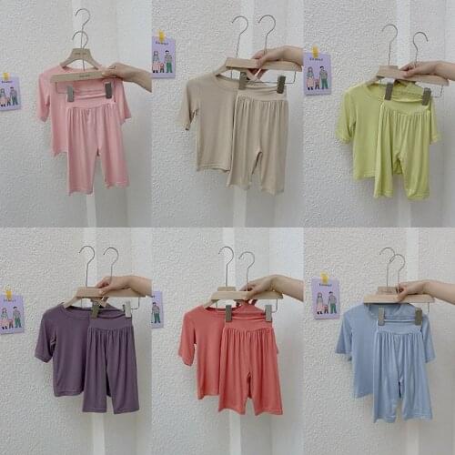 Summer Children Modal Housewear Set For Boys And Girls High Waist Sleepwear Long Sleeve Elasticity Soft Comfortable