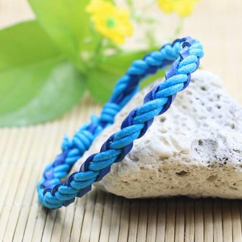 Handmade 6Pcs/lot Fashion Blue Leather Bracelets Men Multilayer Braided Rope Bracelets for Male Ethnic Tribal Wristbands J201