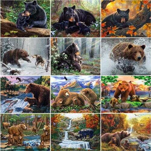 HUACAN Paint By Number Animal Hand Painted Painting Art DIY Pictures By Numbers Bear Kits Drawing On Canvas Gift Home Decor