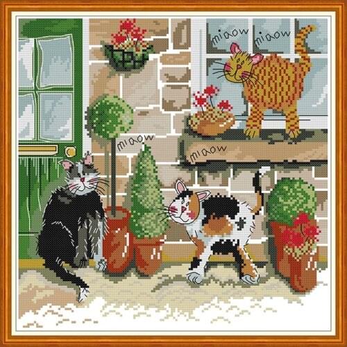 Cat Cross Stitch Kits Patterns Counted Printed Paintings 14CT Embroidery Kit 11CT Aida Canvas DIY Handmade Needlework Crafts Set