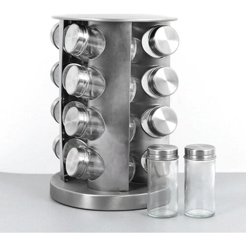 Stainless Steel Glass Spice Jar Storage Bottle Rotating Seasoning Rack For 16 Bottles Durable Kitchen Organizer 1.9