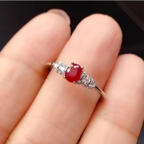 New natural ruby ring womens 925 silver simple and atmospheric style jewelry for young peoples daily needs