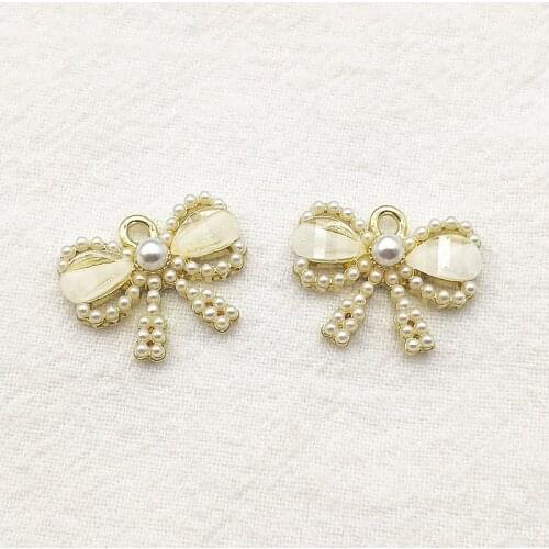 New Arrival! 16x20mm 50pcs Imitation pearls Bows Charm for Handmade Bracelet Necklace Earring DIY Accessories,Jewelry Findings