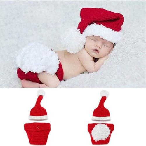 Newborn Baby Toddler Crochet Christmas Costume Hat & Diaper Soft Baby Photography Prop Hat Cute Outfit Hot Selling