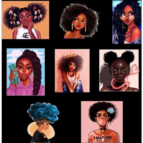 New Fashion African fashion girl Heat Transfer Patches Thermal Sticker On Clothes Iron On DIY T-shirt Applique Decoration