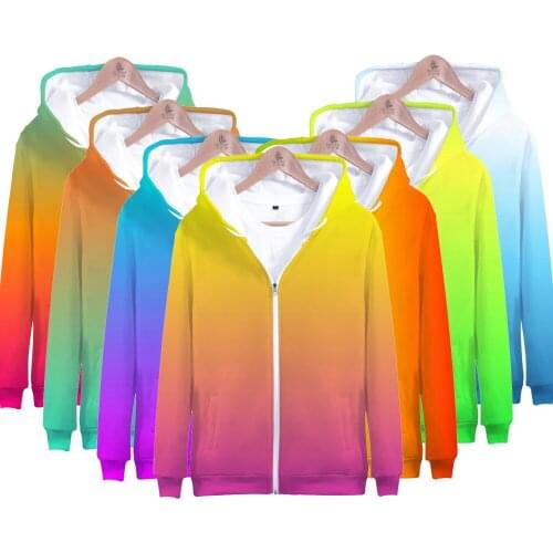 Rainbow Zipper Hoodies Mens Sweatshirt Custom Jacket Colourful Gradient Coat Mens Solid Color Hooded Men/Women To map 3D Design