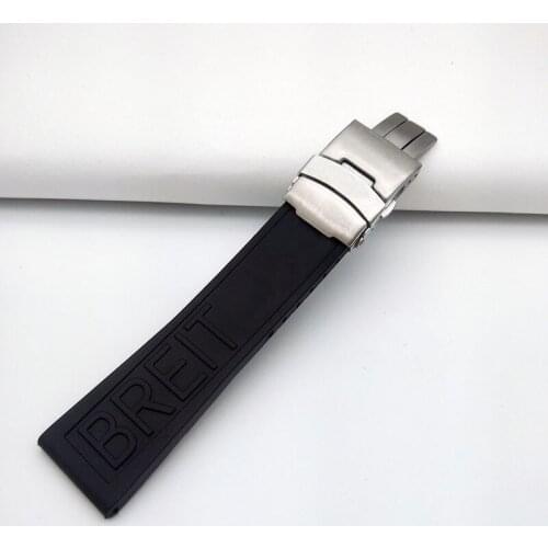 22mm 24mm Black Silicone Rubber Watchband for Breitlingg Watch Super Ocean Avenger Stainless Steel Buckle with20mm Folding Clasp