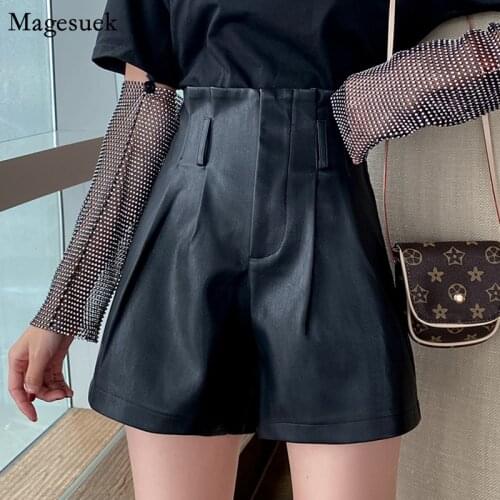 Fashion Spring Summer PU Leather Shorts Women Wide Leg High Waisted Black Shorts 2021 New Casual Sexy Biker Shorts Mujer 10906