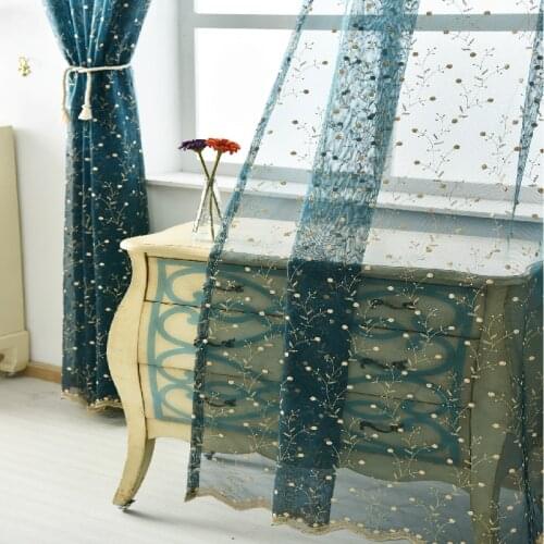 European Style Curtains for Living dining Room Bedroom KoreanCherry Tree Embroidery Tulle Curtain Finished Product Customization