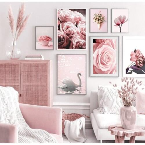 Nordic Romantic Rose Magnolia Carnation Swan Canvas Painting Posters And Prints Kids Room Decor Gift Wall Art Home Decoration