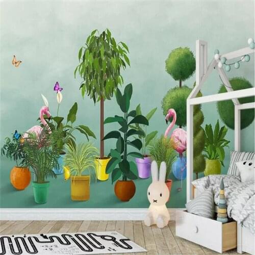 Nordic hand-painted plant flamingo garden background high-grade wall cloth manufacturers wholesale wallpaper mural photo wall