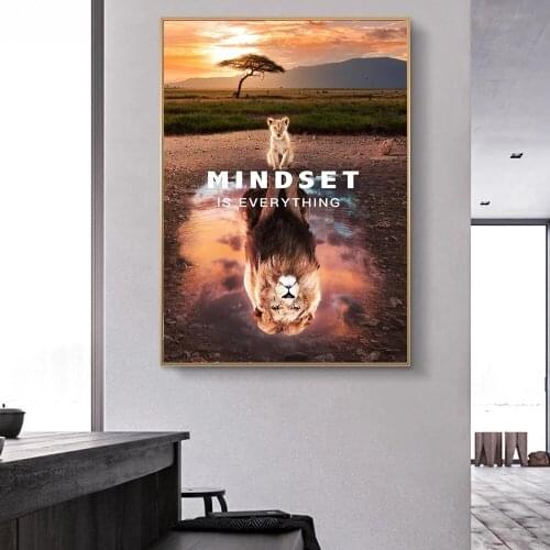 Modern Animal Art Canvas Painting Big and Little Lions Mindset Wall Art Poster Prints Wall Pictures for Living Room Home Decor