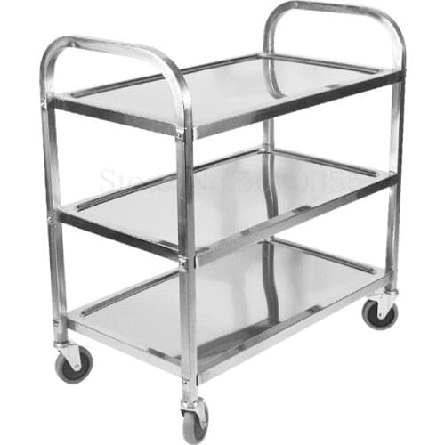 Stainless steel thick three-layer mobile dining cart Hotel restaurant collecting bowls collecting food trucks drinking carts