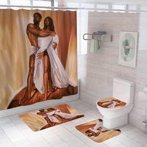 Waterproof Bath Shower Curtain Sets Toilet Seat Cover Non-Slip Bath Mat Rug Carpet Set Bathroom Decor Polyester Fabric Washable