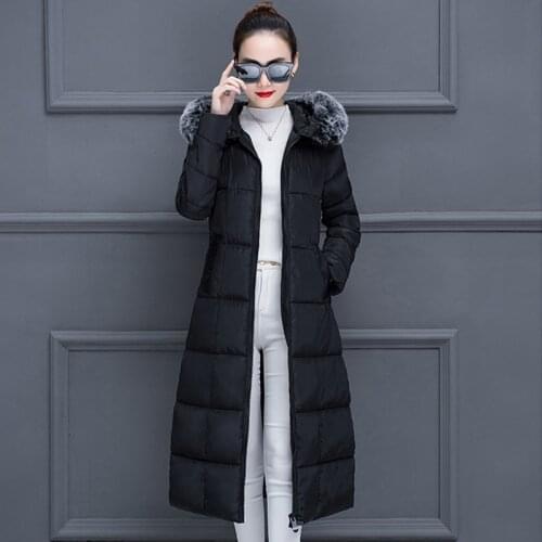 Oversized x-long jacket for women thick parkas 2020 winter solid hooded slim office ladies with fur collar coats kurtka damska