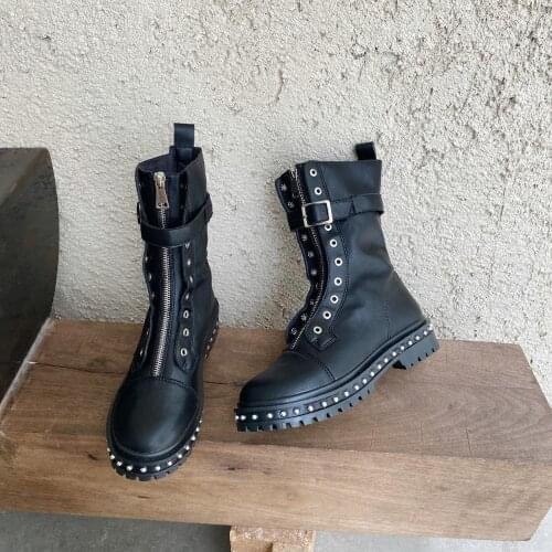 Shoes Rivets Womens Rubber Boots Booties Woman 2020 Low Heel Zipper Round Toe Luxury Designer Ankle Fashion