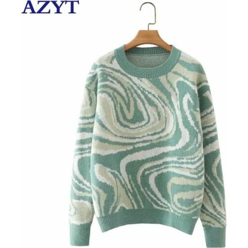 AZYT Autumn Winter O Neck Pullover Sweater Women 2021 New Panelled Long Sleeve Women Sweater Jumpers Loose Base Pull Femme Tops