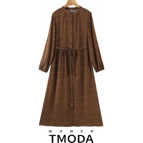 TMODA1675 Za Women 2021 Spring Autumn Women Leopard Print Midi Dresses For Lady Long Sleeve Vintage Elegant Dresses Female