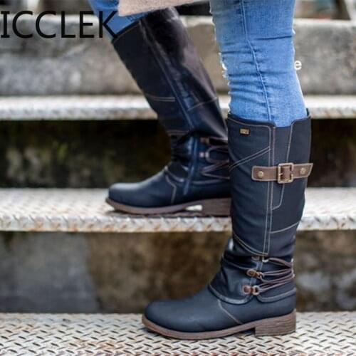 2020 Winter Shoes Women Boots Basic Mid-Calf Boots Round Toe Zip Platform Decor Female Shoes Warm Zipper Botas Mujer A215
