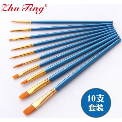 10 PCS/Lot Blue Rod Nylon Hair Paint Brush Multi-function Gouache Oil Watercolor Brush Pen Set Art Supplies