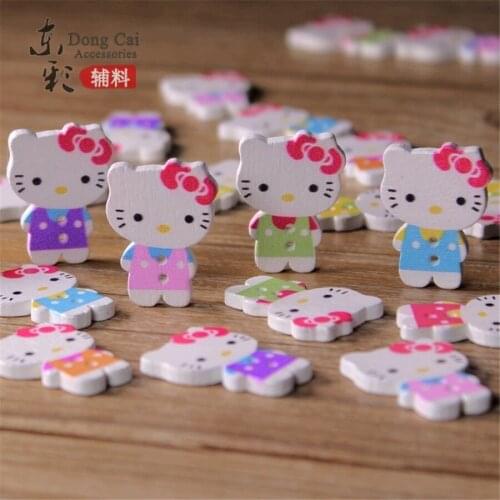 100pcs 2-holes Cartoon Cat Wooden Buttons Handmade DIY Bakelite Button Sewing Supplies Kids' Clothes Sweater Accessories