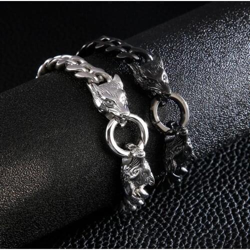 11mm Stainless Steel Wolf Head Clasp Bracelet Jewelry Franco Cuban Link Chain Cool Mens Charms Bracelets Bangles Gift