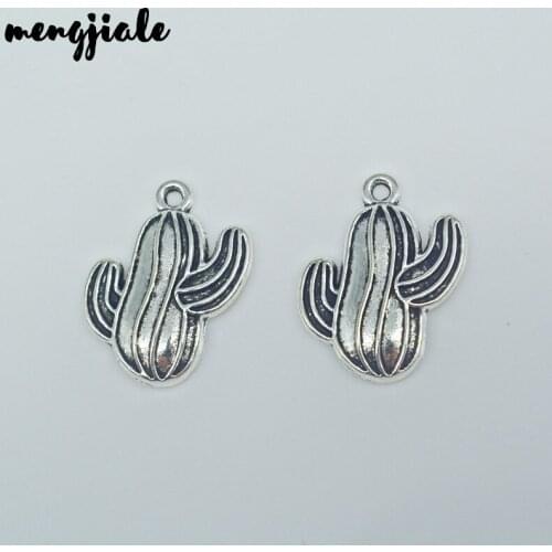 18 pcs/lot Antique Silver Cactus Charms Pendant DIY Metal Jewelry Making 21x15mm