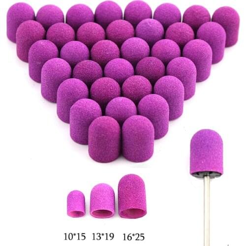20pcs 10*15/13*19 Purple Nail Sanding Caps With Rubber Electric Manicure Pedicure Drills Milling Cutter Bits Tools Accessories