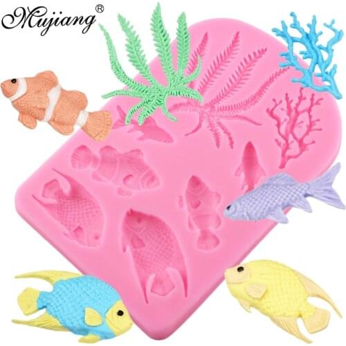 3D Coral Seaweed Chocolate Fondant Mold Fish Candy Clay Molds Christmas Cake Border Silicone Cake Decorating DIY Cupcake Baking