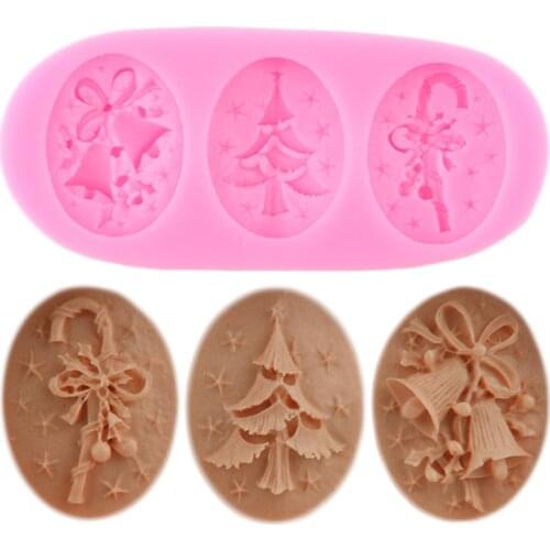 3D Christmas Tree Bell Bows Silicone Mold Christmas Cupcake Topper Fondant Cake Decorating Tools Candy Chocolate Gumpaste Moulds