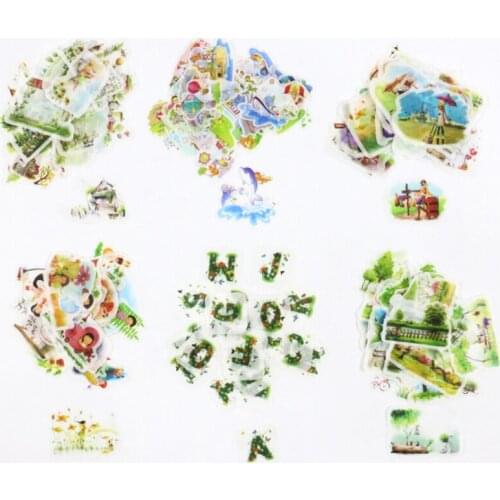 6packs/lot Cute Watercolor fashion architectural fairy tale landscape paper sticker decoration stickers DIY scrapbooking sticker