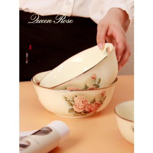 7.3 inch Ramen bowl soup bowl gilt edged tableware bowl Rose printing