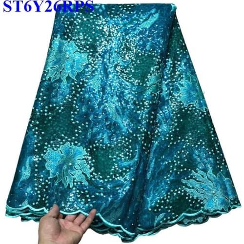African Lace Fabric High Quality embroidered sequins Lace For Party Dress Nigerian Beaded Lace Fabrics For Women Dress RE001