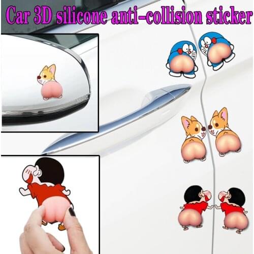 2pcs Car sticker door anti-collision strip scratch-proof rear view mirror protection sticker cartoon Cute ass decoration sticker