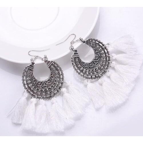 White Tassel Earrings Half Vintage Style Boho Bohemian Earrings for Women Brincos Para As Mulheres Moda Mujer 2021
