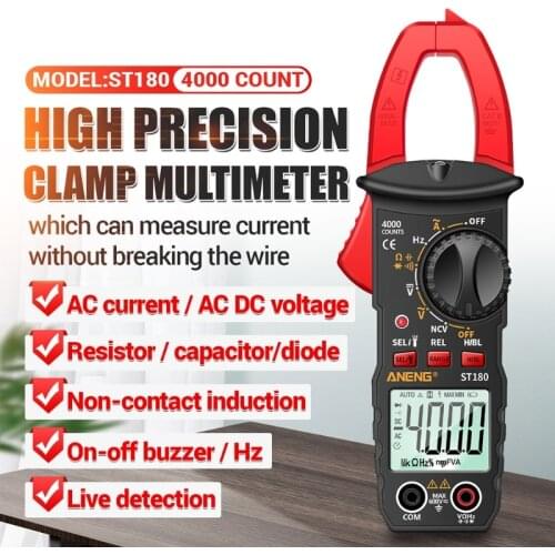 ST180 Multimeter Digital Clamp Meter 4000 Counts Ammeter Voltmeter Automotive Amplifier Capacitance NCV Ohm Test