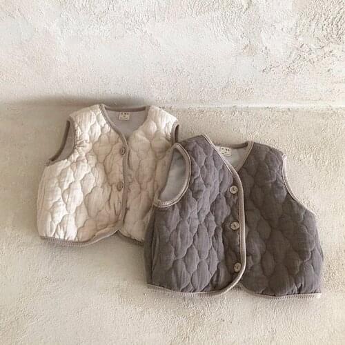2021 Autumn New Baby Quilted Cotton Windproof Vest Jacket Vintage Infant Warm Clothes Winter Toddler Cardigan Sleeveless Coat