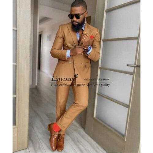 Street Fashion Double Breasted Costume Homme Wedding Slim Fit Men Suits Masculino Terno Tuxedo Groom Prom Blazer 2 Pieces