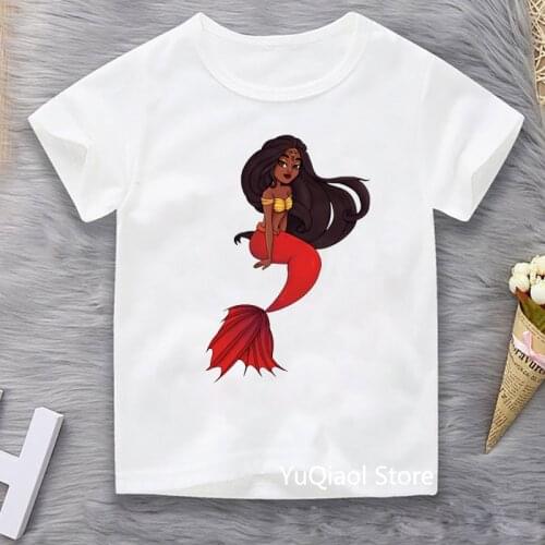 Little Melanin Mermaid Princess Print Black Girls T-Shirt Summer ChildrenS White Top Lovely Kids Birthday Gift Custom Tshirts