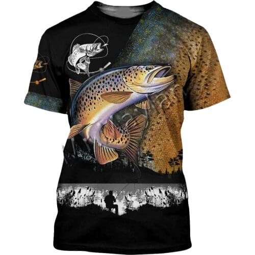 Summer Fashion Animal Trout Fishing Art Camo Men/Women Leisure O-neck T-shirt 3D Print Unisex Streetwear / T shirts / Tank S-185