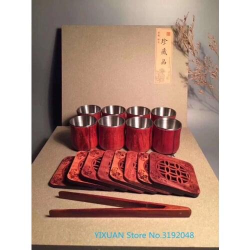 Taza de madera de pera con incrustaciones de acero inoxidable, tapete de sándalo de sangre, productos para el hogar, manu